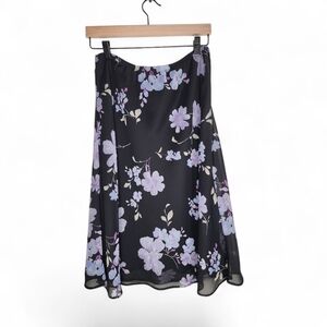 Studio 1 Black and Purple Floral Print Crinkle Skirt Size 12
